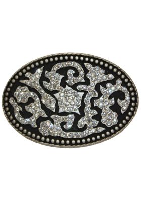 OVAL BUCKLE BLACK BACKGROUND STRASS