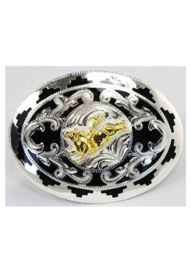 SILVER LOOP BLACK BACKGROUND BULL RIDDING GILDED